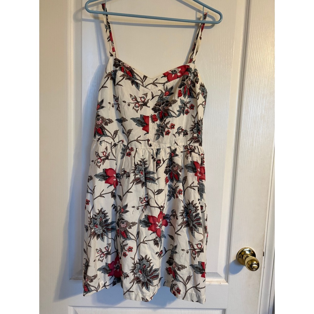 Ann Taylor Loft Floral Linen Blend Sundress Red Grey Cream Mini Dress‎ Womens 6